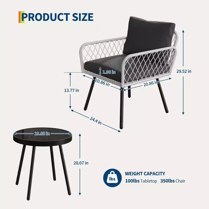 TROPOW 3-Piece Grey Outdoor Patio Furniture Set C L-Shaped Rattan Sofa with Coffee Table & Cushions for Garden/Balcony (Boho Style)