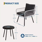 TROPOW 3-Piece Grey Outdoor Patio Furniture Set C L-Shaped Rattan Sofa with Coffee Table & Cushions for Garden/Balcony (Boho Style)