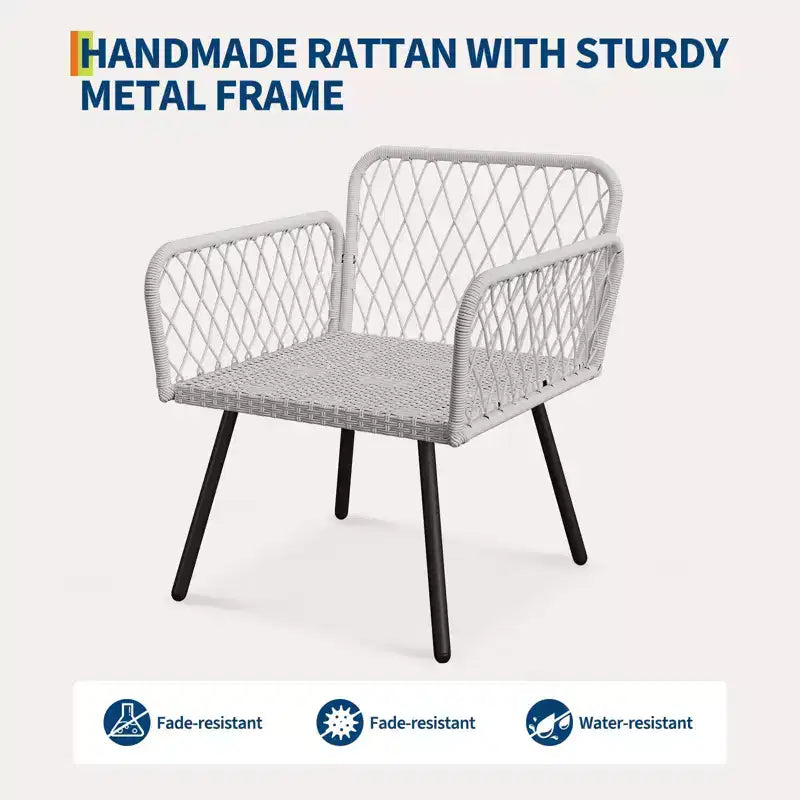 TROPOW 3-Piece Grey Outdoor Patio Furniture Set C L-Shaped Rattan Sofa with Coffee Table & Cushions for Garden/Balcony (Boho Style)