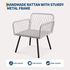 TROPOW 3-Piece Grey Outdoor Patio Furniture Set C L-Shaped Rattan Sofa with Coffee Table & Cushions for Garden/Balcony (Boho Style)
