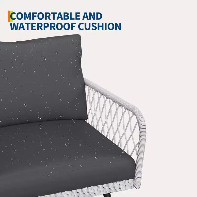 TROPOW 3-Piece Grey Outdoor Patio Furniture Set C L-Shaped Rattan Sofa with Coffee Table & Cushions for Garden/Balcony (Boho Style)