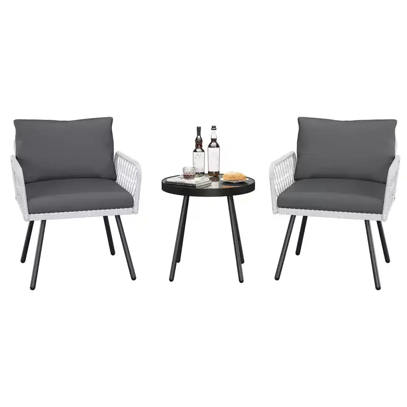 TROPOW 3-Piece Grey Outdoor Patio Furniture Set C L-Shaped Rattan Sofa with Coffee Table & Cushions for Garden/Balcony (Boho Style)