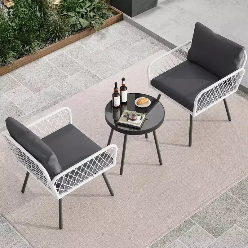 TROPOW 3-Piece Grey Outdoor Patio Furniture Set C L-Shaped Rattan Sofa with Coffee Table & Cushions for Garden/Balcony (Boho Style)