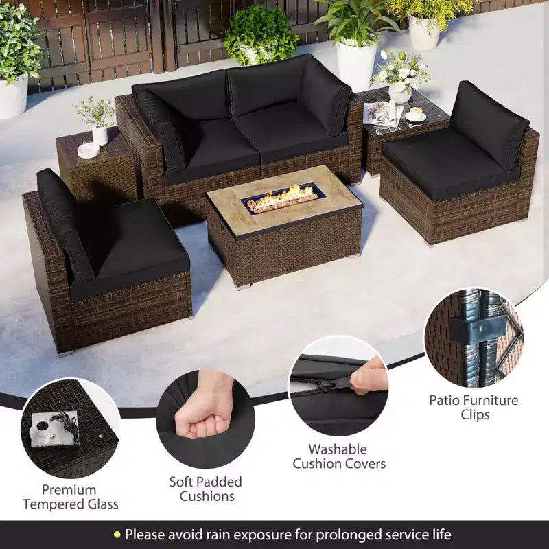 Costway 7 Pieces Outdoor Furniture Set with 32 Fire Pit Table and Propane Tank Cover Black/Navy/Red/White/Turquoise