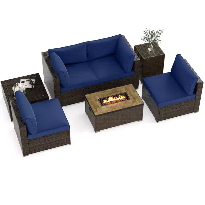 Costway 7 Pieces Outdoor Furniture Set with 32 Fire Pit Table and Propane Tank Cover Black/Navy/Red/White/Turquoise