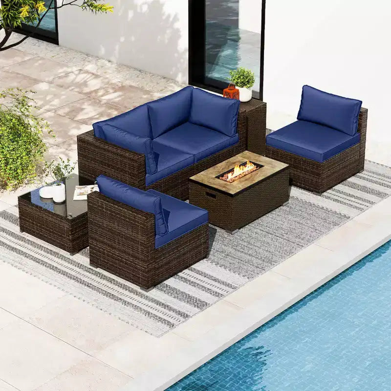Costway 7 Pieces Outdoor Furniture Set with 32 Fire Pit Table and Propane Tank Cover Black/Navy/Red/White/Turquoise