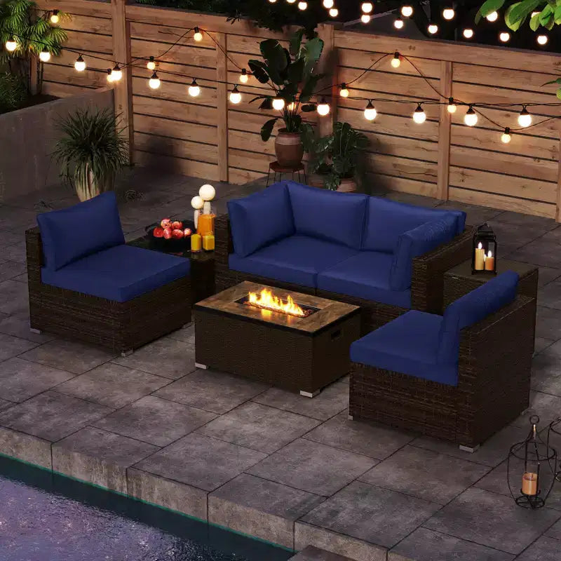 Costway 7 Pieces Outdoor Furniture Set with 32 Fire Pit Table and Propane Tank Cover Black/Navy/Red/White/Turquoise