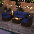 Costway 7 Pieces Outdoor Furniture Set with 32 Fire Pit Table and Propane Tank Cover Black/Navy/Red/White/Turquoise