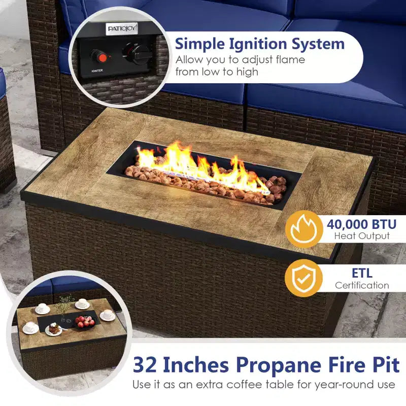 Costway 7 Pieces Outdoor Furniture Set with 32 Fire Pit Table and Propane Tank Cover Black/Navy/Red/White/Turquoise