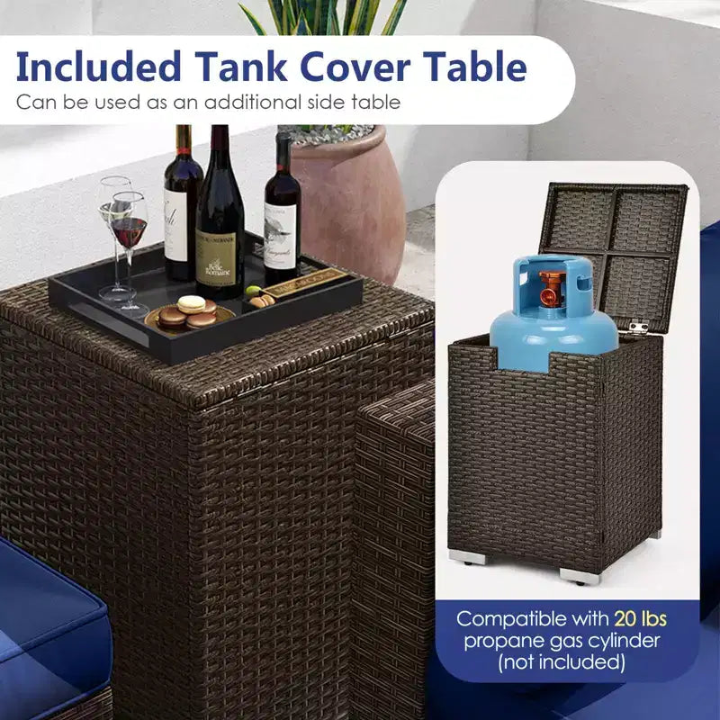 Costway 7 Pieces Outdoor Furniture Set with 32 Fire Pit Table and Propane Tank Cover Black/Navy/Red/White/Turquoise