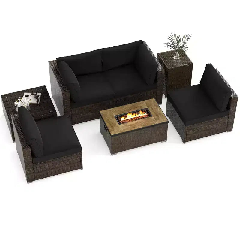 Costway 7 Pieces Outdoor Furniture Set with 32 Fire Pit Table and Propane Tank Cover Black/Navy/Red/White/Turquoise