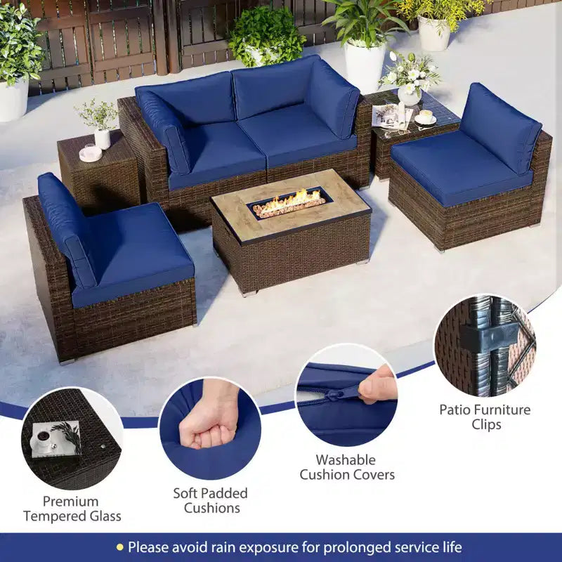 Costway 7 Pieces Outdoor Furniture Set with 32 Fire Pit Table and Propane Tank Cover Black/Navy/Red/White/Turquoise