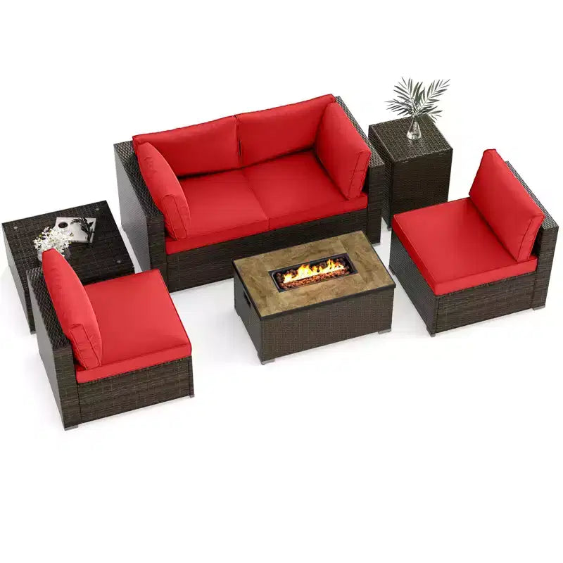 Costway 7 Pieces Outdoor Furniture Set with 32 Fire Pit Table and Propane Tank Cover Black/Navy/Red/White/Turquoise