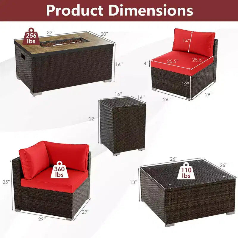 Costway 7 Pieces Outdoor Furniture Set with 32 Fire Pit Table and Propane Tank Cover Black/Navy/Red/White/Turquoise