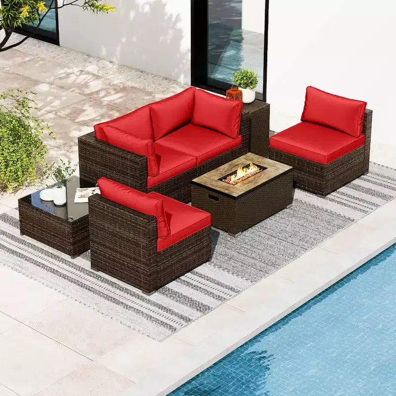 Costway 7 Pieces Outdoor Furniture Set with 32 Fire Pit Table and Propane Tank Cover Black/Navy/Red/White/Turquoise