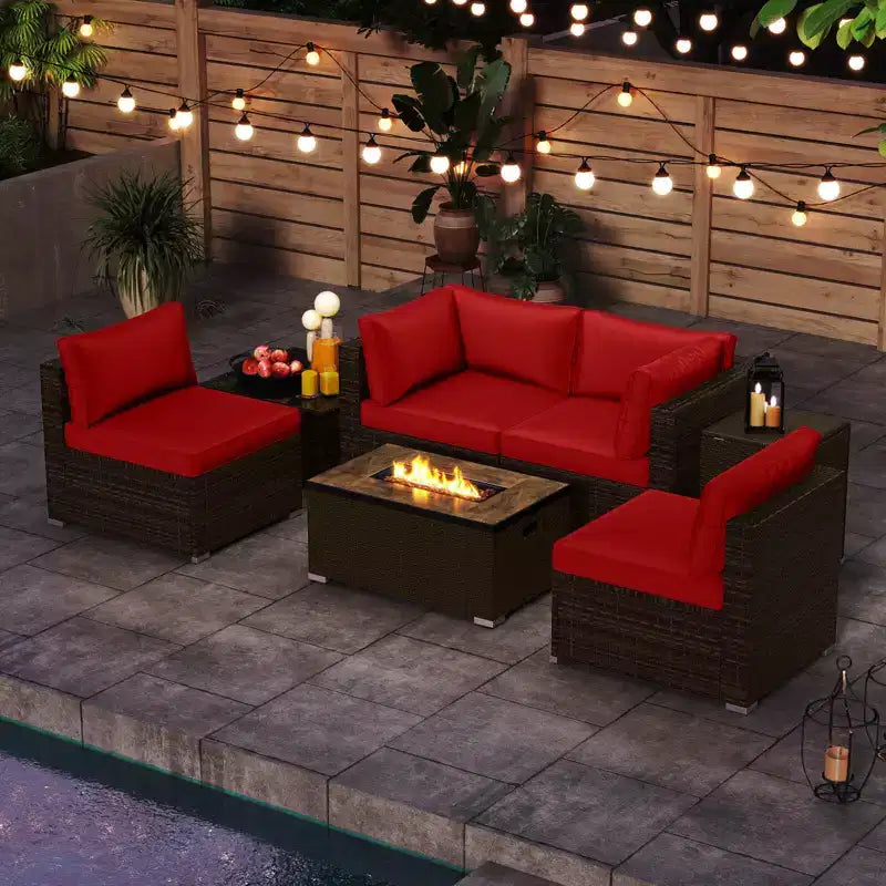 Costway 7 Pieces Outdoor Furniture Set with 32 Fire Pit Table and Propane Tank Cover Black/Navy/Red/White/Turquoise
