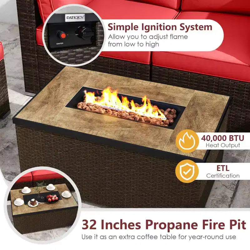 Costway 7 Pieces Outdoor Furniture Set with 32 Fire Pit Table and Propane Tank Cover Black/Navy/Red/White/Turquoise