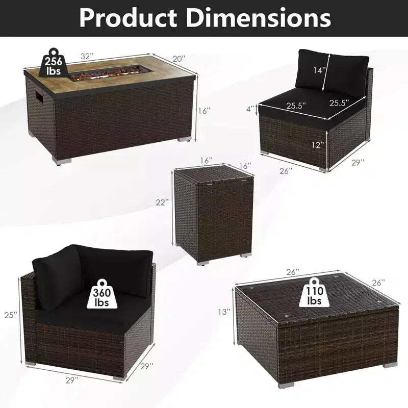 Costway 7 Pieces Outdoor Furniture Set with 32 Fire Pit Table and Propane Tank Cover Black/Navy/Red/White/Turquoise