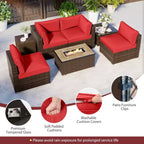 Costway 7 Pieces Outdoor Furniture Set with 32 Fire Pit Table and Propane Tank Cover Black/Navy/Red/White/Turquoise
