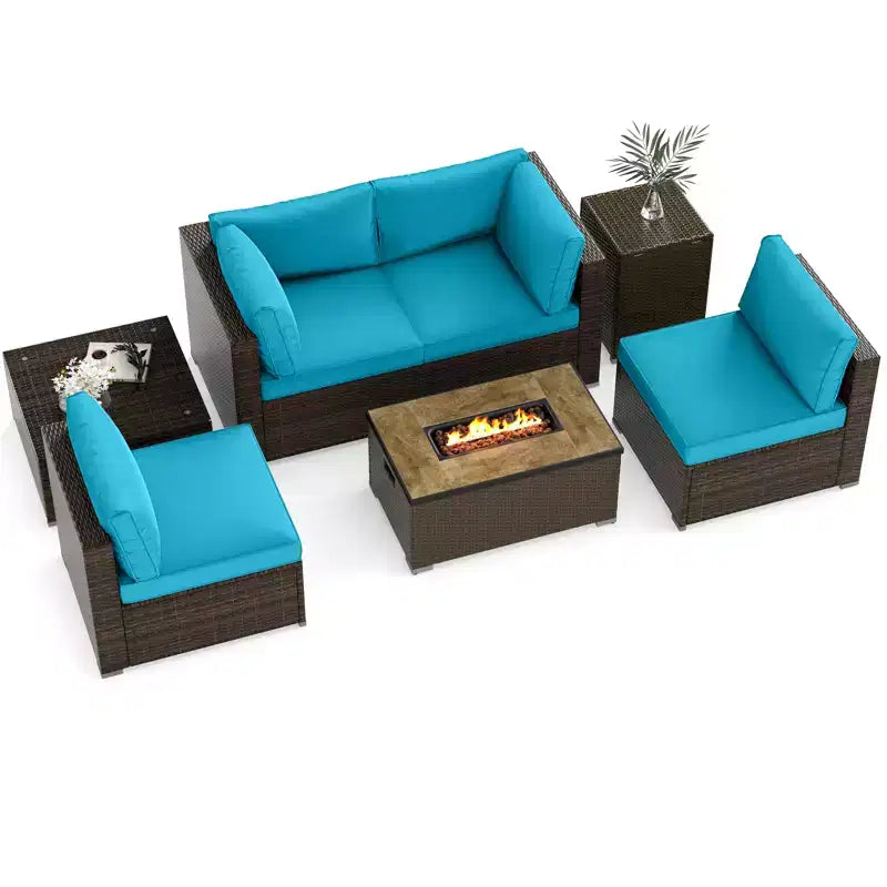 Costway 7 Pieces Outdoor Furniture Set with 32 Fire Pit Table and Propane Tank Cover Black/Navy/Red/White/Turquoise