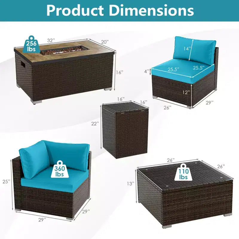Costway 7 Pieces Outdoor Furniture Set with 32 Fire Pit Table and Propane Tank Cover Black/Navy/Red/White/Turquoise