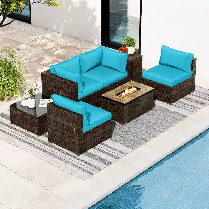 Costway 7 Pieces Outdoor Furniture Set with 32 Fire Pit Table and Propane Tank Cover Black/Navy/Red/White/Turquoise