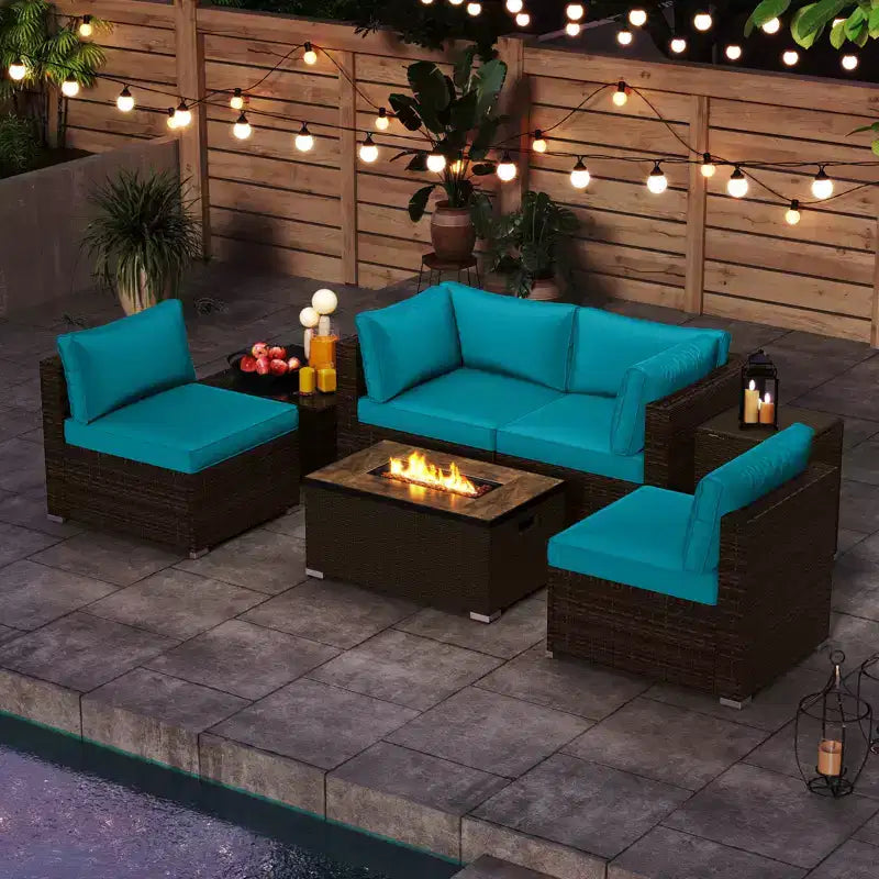Costway 7 Pieces Outdoor Furniture Set with 32 Fire Pit Table and Propane Tank Cover Black/Navy/Red/White/Turquoise