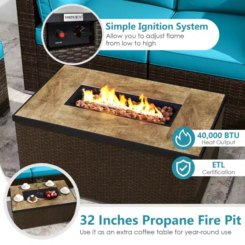 Costway 7 Pieces Outdoor Furniture Set with 32 Fire Pit Table and Propane Tank Cover Black/Navy/Red/White/Turquoise