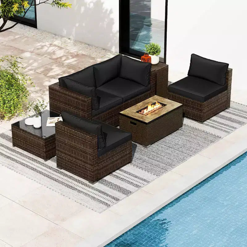 Costway 7 Pieces Outdoor Furniture Set with 32 Fire Pit Table and Propane Tank Cover Black/Navy/Red/White/Turquoise