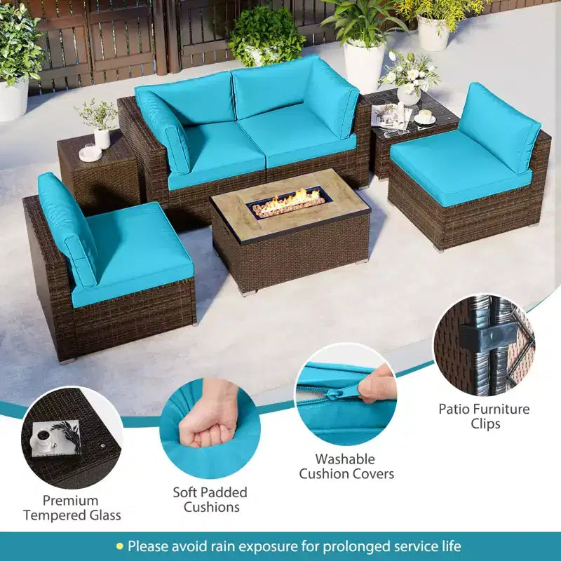 Costway 7 Pieces Outdoor Furniture Set with 32 Fire Pit Table and Propane Tank Cover Black/Navy/Red/White/Turquoise