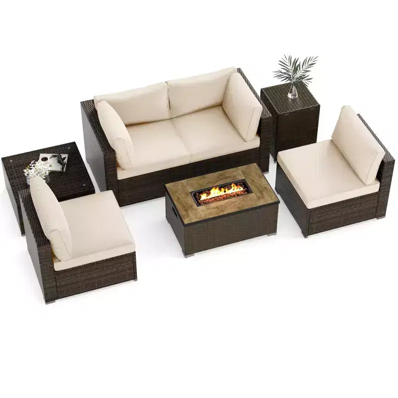 Costway 7 Pieces Outdoor Furniture Set with 32 Fire Pit Table and Propane Tank Cover Black/Navy/Red/White/Turquoise