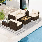 Costway 7 Pieces Outdoor Furniture Set with 32 Fire Pit Table and Propane Tank Cover Black/Navy/Red/White/Turquoise