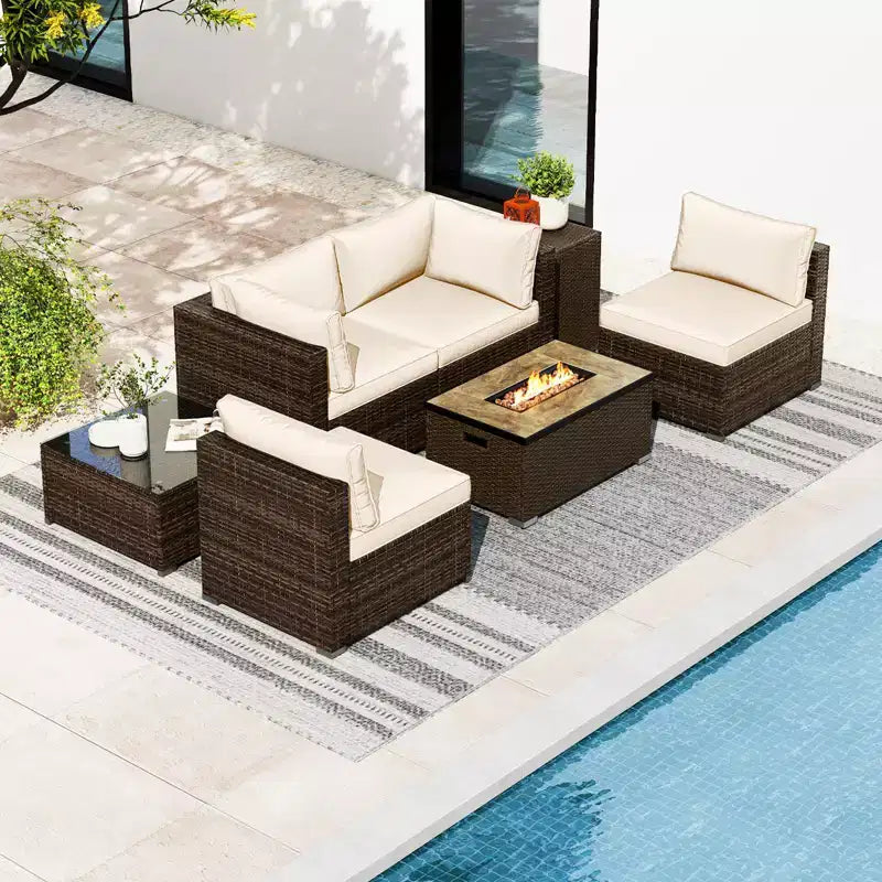 Costway 7 Pieces Outdoor Furniture Set with 32 Fire Pit Table and Propane Tank Cover Black/Navy/Red/White/Turquoise
