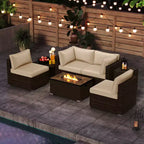 Costway 7 Pieces Outdoor Furniture Set with 32 Fire Pit Table and Propane Tank Cover Black/Navy/Red/White/Turquoise