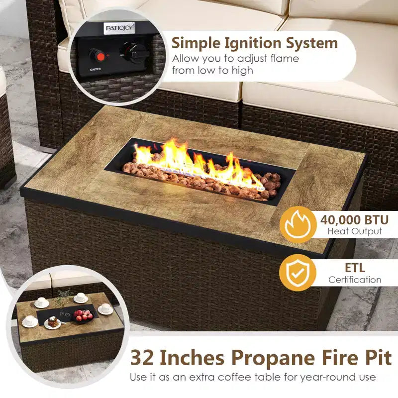 Costway 7 Pieces Outdoor Furniture Set with 32 Fire Pit Table and Propane Tank Cover Black/Navy/Red/White/Turquoise