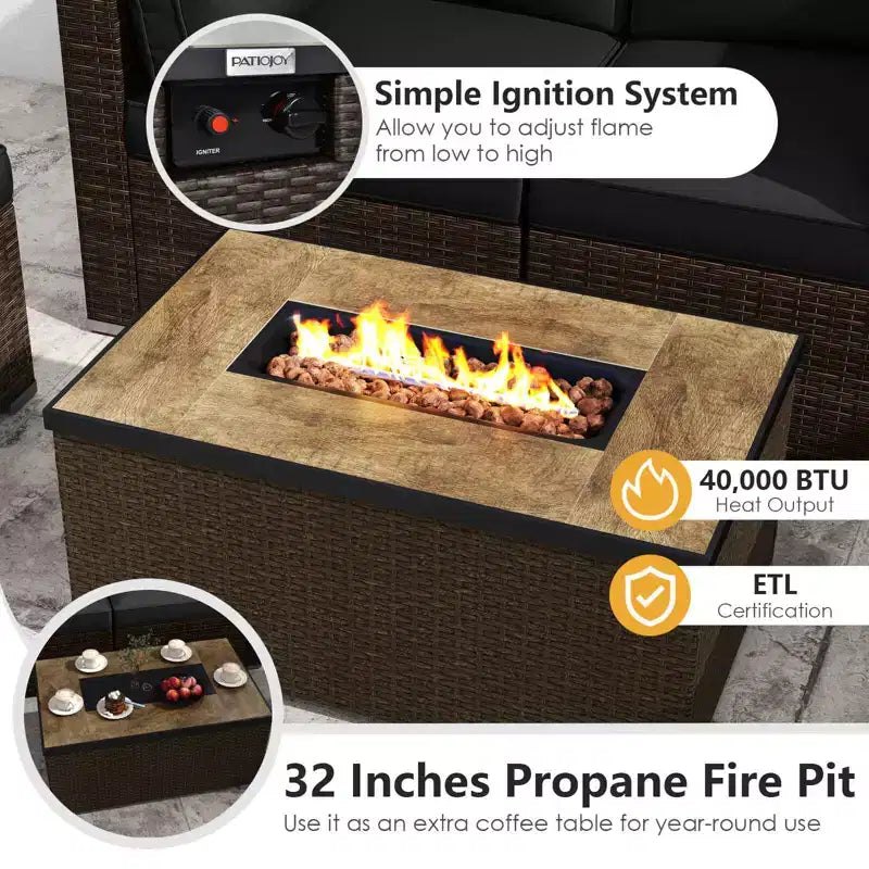 Costway 7 Pieces Outdoor Furniture Set with 32 Fire Pit Table and Propane Tank Cover Black/Navy/Red/White/Turquoise