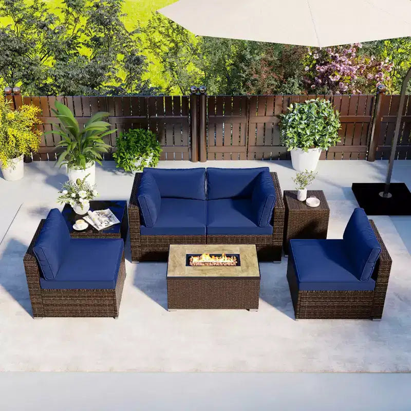 Costway 7 Pieces Outdoor Furniture Set with 32 Fire Pit Table and Propane Tank Cover Black/Navy/Red/White/Turquoise