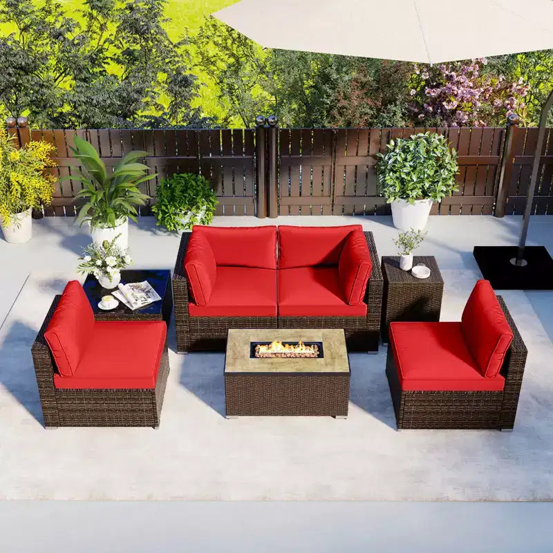 Costway 7 Pieces Outdoor Furniture Set with 32 Fire Pit Table and Propane Tank Cover Black/Navy/Red/White/Turquoise