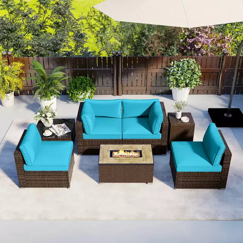 Costway 7 Pieces Outdoor Furniture Set with 32 Fire Pit Table and Propane Tank Cover Black/Navy/Red/White/Turquoise