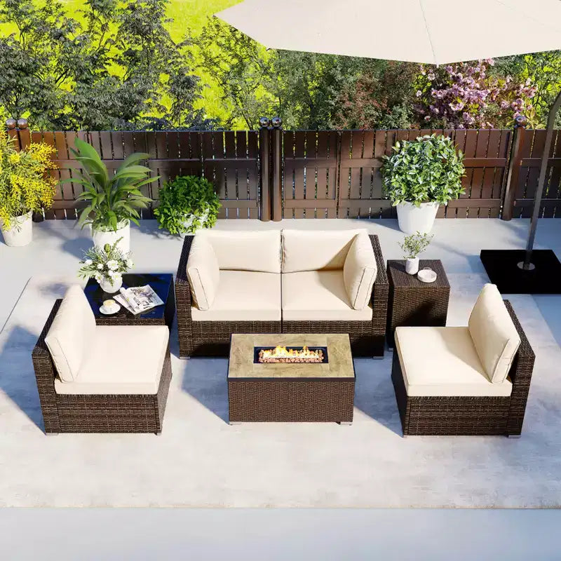 Costway 7 Pieces Outdoor Furniture Set with 32 Fire Pit Table and Propane Tank Cover Black/Navy/Red/White/Turquoise