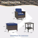 EAGLE PEAK Ocean Vista Wicker Outdoor Patio Seating Set Deep Cushions, Swivel Rocking Chairs Ottomans Table, 5 Pieces