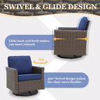 EAGLE PEAK Ocean Vista Wicker Outdoor Patio Seating Set Deep Cushions, Swivel Rocking Chairs Ottomans Table, 5 Pieces