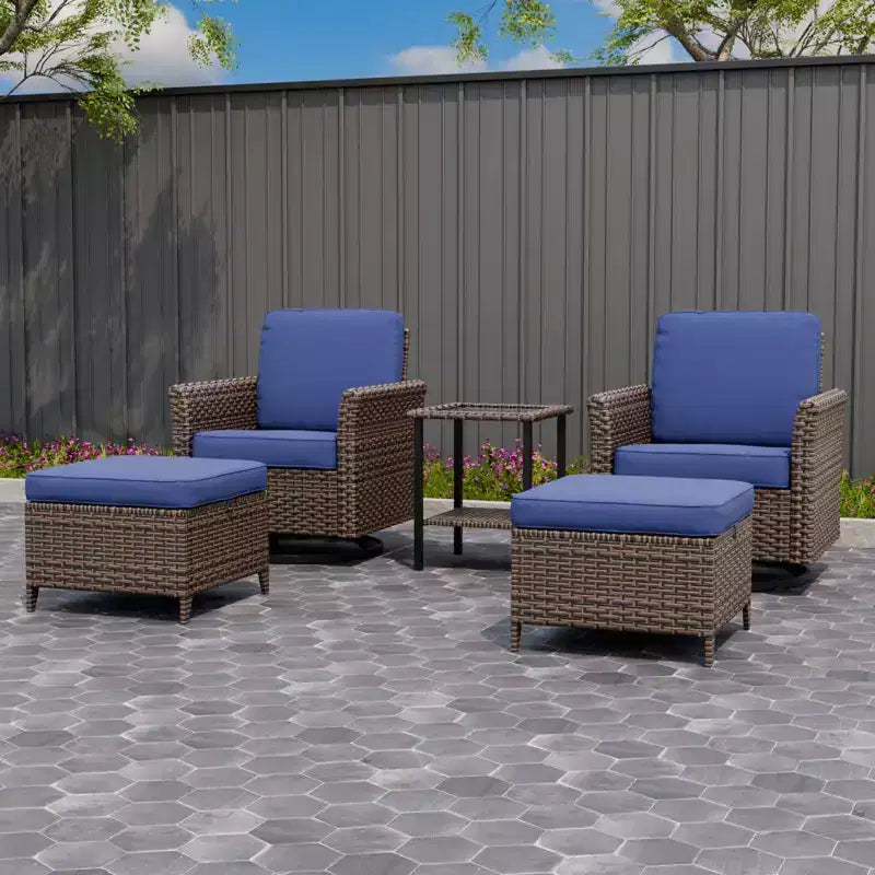 EAGLE PEAK Ocean Vista Wicker Outdoor Patio Seating Set Deep Cushions, Swivel Rocking Chairs Ottomans Table, 5 Pieces
