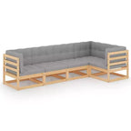 vidaXL Garden Lounge Set Natural wood, Grey cushions