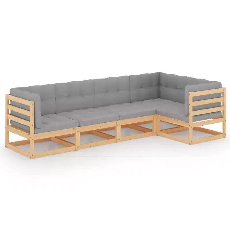 vidaXL Garden Lounge Set Natural wood, Grey cushions