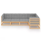 vidaXL Garden Lounge Set Natural wood, Grey cushions