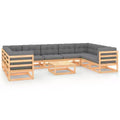 vidaXL 10 Piece Patio Lounge Set with Cushions Solid Wood Pine - Natural Yes