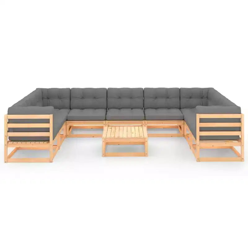 vidaXL 10 Piece Patio Lounge Set with Cushions Solid Wood Pine - Natural Yes