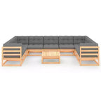 vidaXL 10 Piece Patio Lounge Set with Cushions Solid Wood Pine - Natural Yes