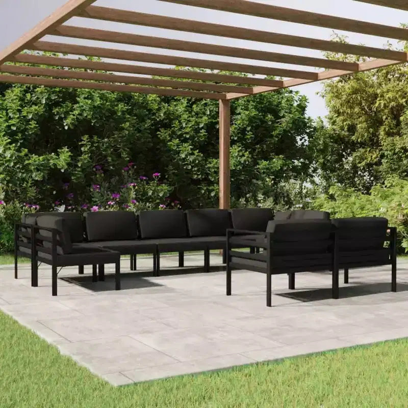 vidaXL Set Divani da Giardino in Alluminio - Design Modulare, Telaio in Alluminio Resistente alle Intemperie, Cuscini di Seduta e Schienali Inclusi, Antracite, Set da 9 pezzi